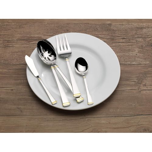  Mikasa Harmony Gold-Accent 65-Piece Stainless Steel Flatware Set with Serveware, Service for 12