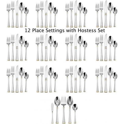  Mikasa 5060761 Harmony 65-Piece 1810 Stainless Steel Flatware Set with Serving Utensil Set,