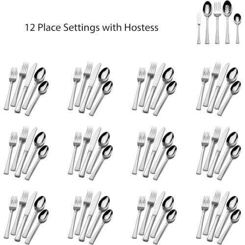  Mikasa 5060761 Harmony 65-Piece 1810 Stainless Steel Flatware Set with Serving Utensil Set,