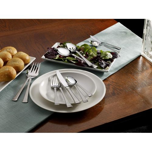  Mikasa 5060761 Harmony 65-Piece 1810 Stainless Steel Flatware Set with Serving Utensil Set,