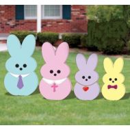 MikesYardDisplays Easter Peep Bunny Family Outdoor Wood Yard Art, Set of 4, Easter Lawn Decoration