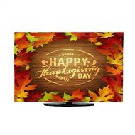Miki Da Outdoor tv Cover Flat Screen tv Cover 70 inch Happy Thanksgiving Holiday Poster Autumn red Leaves and Wooden Background Frame Brush Pen Calligraphy vecto