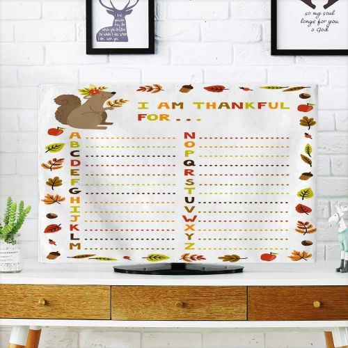  Miki Da TV Dustproof Cover ClothVector Illustration with Thanksgiving ABC Sheet Concept Background with Frame from Autumn Leaves Cute Squirrel English Letters and Text I am Thankful for Ch