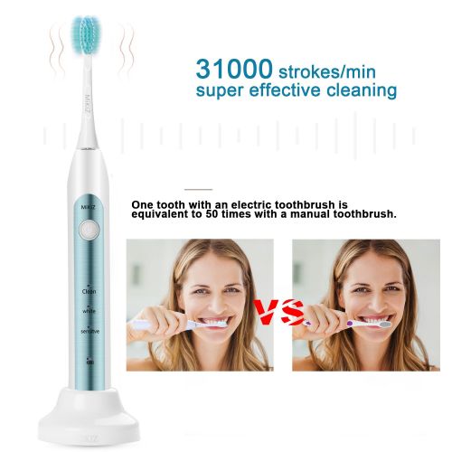  Mikiz Electric Toothbrush Sonic Rechargeable Toothbrushes Clean Tooth for Kids and Adults, Smart Timer 3 Modes...