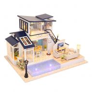 Mikolot mikolot 3D Puzzles Wooden Handmade Miniature Dollhouse DIY Kit Double-Decker Villa Series Dollhouses Accessories Best Valentine Gift for Women and Girls (Pink Cafe Cottage)