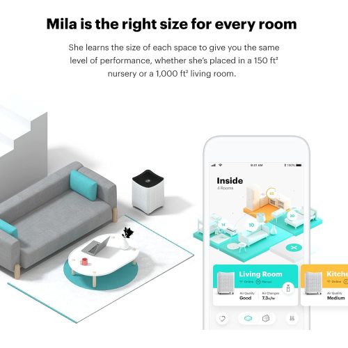  Mila Air Purifier with Basic Breather Filter (H12 HEPA), High-Performance Filter for Smoke, Allergens, Dust, Pollution & Pet Dander, 447 CADR, 1,000 sq ft Coverage, 12”x12”x15”, Wh