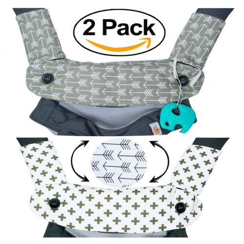  Mila Millie Premium 2 Packs Drool and Teething Reversible Cotton Pad | Fits Ergobaby Four Position 360 and Most Baby Carrier | Gray Arrow Cross Design | Hypoallergenic | Great Baby Shower Gift