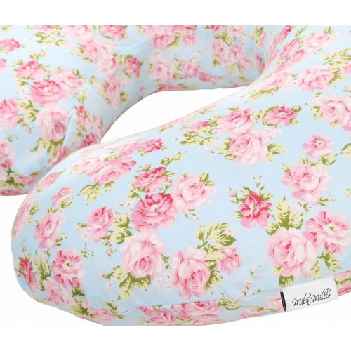  [아마존베스트]Premium Quality Nursing Pillow Cover by Mila Millie - Blue Classic Chic Flowers Slipcover - 100% Cotton Hypoallergenic - Great for Breastfeeding Mothers - Perfect Baby Shower Gift