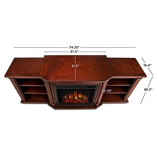  MilanHome Valmont TV Stand for TVs up to 40 with Electric Fireplace Included, Overall: 74.25 W x 28 H x 21.25 D, Material Details: Solid Wood and veneered MDF