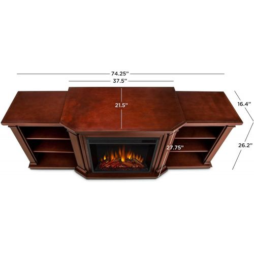  MilanHome Valmont TV Stand for TVs up to 40 with Electric Fireplace Included, Overall: 74.25 W x 28 H x 21.25 D, Material Details: Solid Wood and veneered MDF