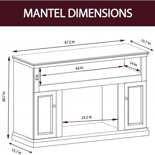  MilanHome Sorrento TV Stand for TVs up to 50 with Fireplace Included, Maximum TV Screen Size Accommodated: 50, Weight Capacity: 66 lb.