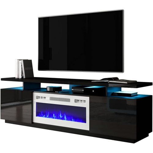  MilanHome Genoveva TV Stand for TVs up to 78 Electric Fireplace Included, Cable Management: Yes, Fireplace Included
