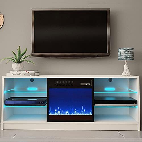  MilanHome Wrightson TV Stand for TVs up to 65 Electric Fireplace Included, Maximum TV Screen Size Accommodated: 65, Material: Manufactured Wood; Glass
