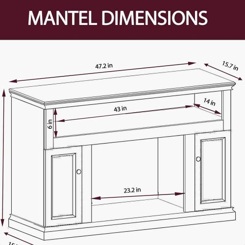  MilanHome Duchene TV Stand for TVs up to 50 with Fireplace Included, Weight Capacity: 60 lb, Cabinet Interior: 9 H x 12 W x 15.7 D