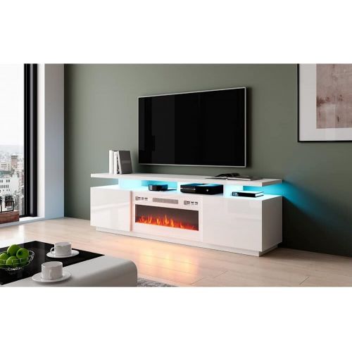  MilanHome Genoveva TV Stand for TVs up to 78 Electric Fireplace Included, Manufactured in and Imported from The European Union, Fireplace Type: Electric