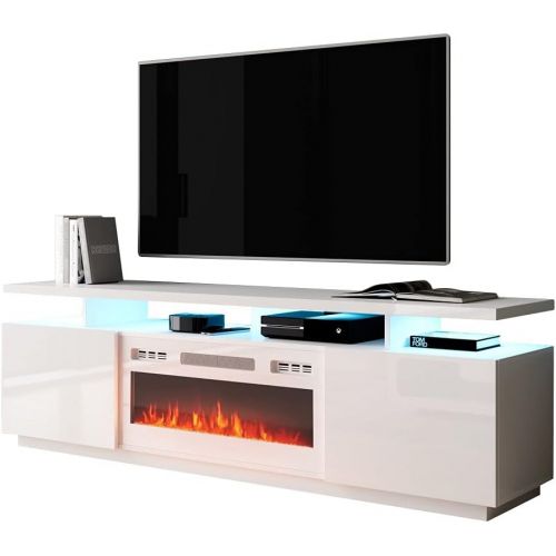  MilanHome Genoveva TV Stand for TVs up to 78 Electric Fireplace Included, Manufactured in and Imported from The European Union, Fireplace Type: Electric