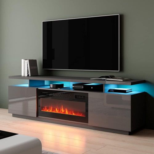  MilanHome Bukard TV Stand for TVs up to 78 Electric Fireplace Included, Fireplace Included, Commercial Warranty: Yes