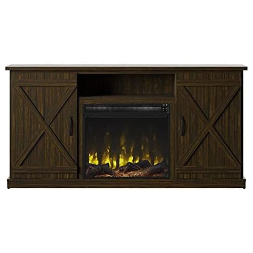  MilanHome Derrynisk TV Stand for TVs up to 70 with Electric Fireplace Included, Weight Capacity: 70 lb., Overall: 63 W x 32 H x 16 D