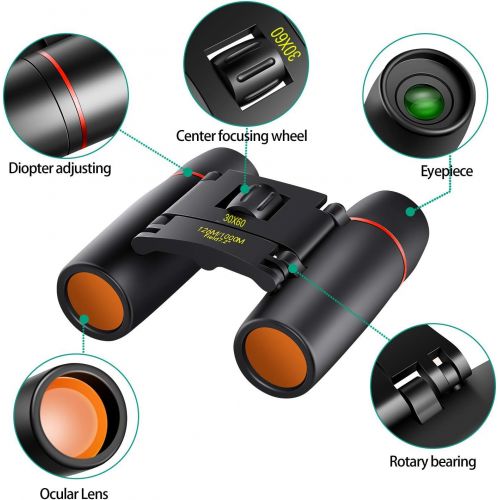  [아마존베스트]Fujunkang 30x60 Mini Small Compact Binoculars for Kids and Adults, Portable Pocket Foldable Binoculars for Waterproof Bird Watching, Mountaineering, Outdoor Hunting, Watching Perfo