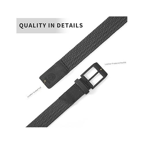  Mile High Life | Braided Stretch Elastic Belts | Pin Oval Solid Black Belt Buckle | PU Loop End Tip Men/Women/Junior