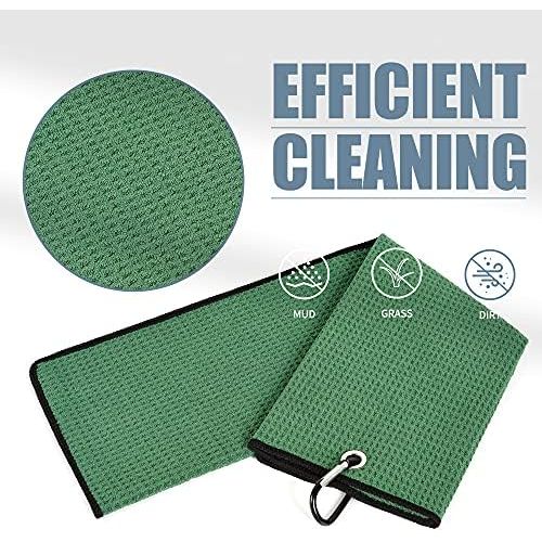  Mile High Life Microfiber Waffle Pattern Tri-fold Golf Towel Brush Tool Kit with Club Groove Cleaner, Retractable Extension Cord and Clip