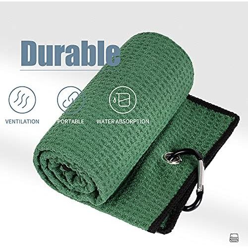  Mile High Life Microfiber Waffle Pattern Tri-fold Golf Towel Brush Tool Kit with Club Groove Cleaner, Retractable Extension Cord and Clip