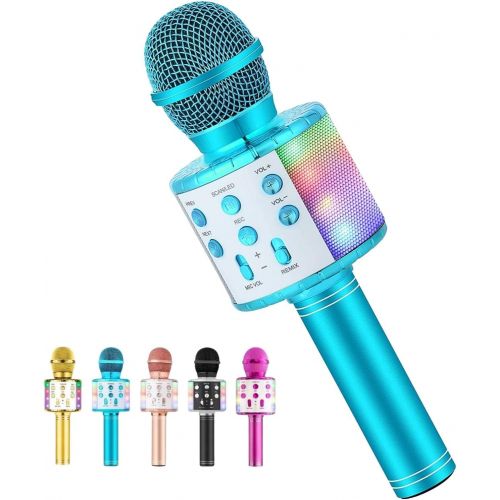  Milerong Voice Changing Karaoke Microphone for Kids Singing,5 in 1 Wireless Bluetooth Microphone with LED Lights Karaoke Machine Portable Mic Speaker Player Recorder for Home Party Birthday