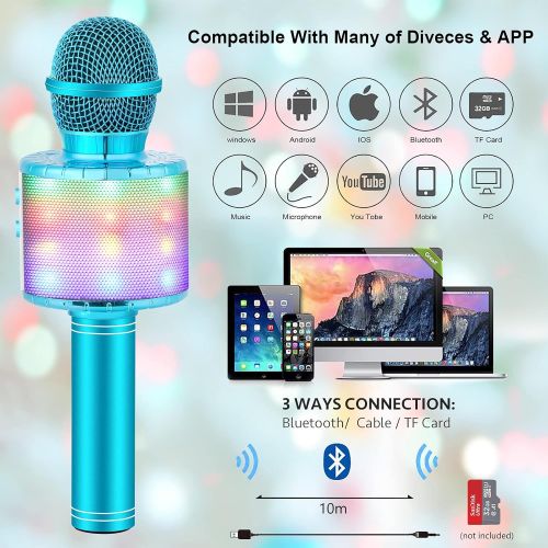 Milerong Voice Changing Karaoke Microphone for Kids Singing,5 in 1 Wireless Bluetooth Microphone with LED Lights Karaoke Machine Portable Mic Speaker Player Recorder for Home Party Birthday