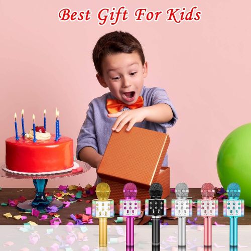  Milerong Voice Changing Karaoke Microphone for Kids Singing,5 in 1 Wireless Bluetooth Microphone with LED Lights Karaoke Machine Portable Mic Speaker Player Recorder for Home Party Birthday