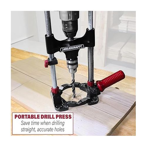  Milescraft 1318 DrillMate Portable Drillling Guide - Precision Drilling Jig Attachment for Drilling Angled or Straight Holes, Adjustable Drill Guide Attachment, Portable Drill Press with 3/8” Chuck