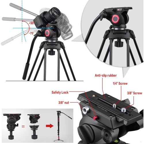  Miliboo miliboo MTT601A Heavy Duty Aluminum Video Tripod with Middle Spreader Design Camera Tripod Stand