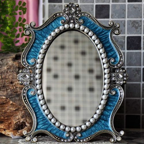  Milisome World Mirror Retro European Beauty Mirror, Creative Single Face HD Desktop Princess Makeup Mirror, Dressing Mirror (Color : Blue, Size : 1824.5cm)