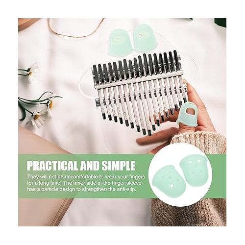  MILISTEN 2pcs Soft Kalimba Finger Protector, Kalimba Silicone Finger Fingertip Protectors, Kalimba Thumb Protector, Guitar Thumb Picks Finger Sleeve for Beginners Starters Kids Adult, Green