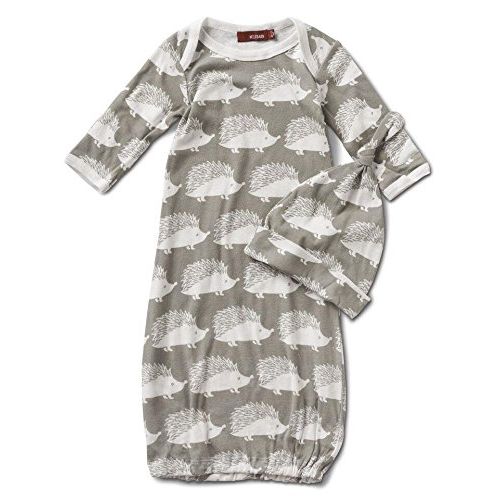  Milkbarn Organic Newborn Gown, Hat and Swaddle Blanket Keepsake Set, Grey Hed...