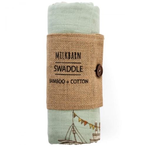  MilkBarn Milkbarn Bamboo and Cotton Baby Swaddle - Blue Ships