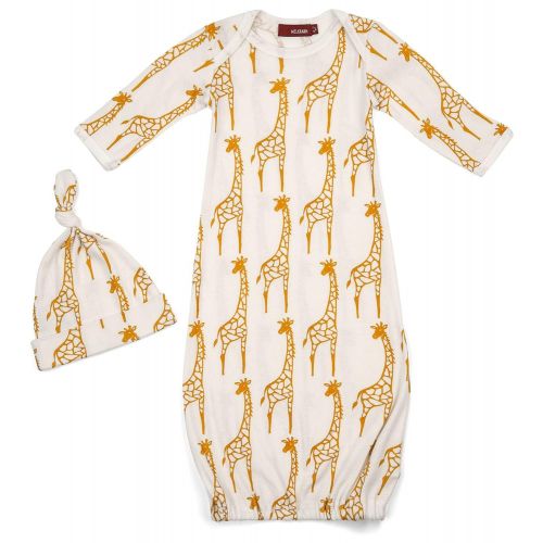  MilkBarn Milkbarn Organic Cotton Gown and Hat Set Yellow Giraffe 0-3 Months