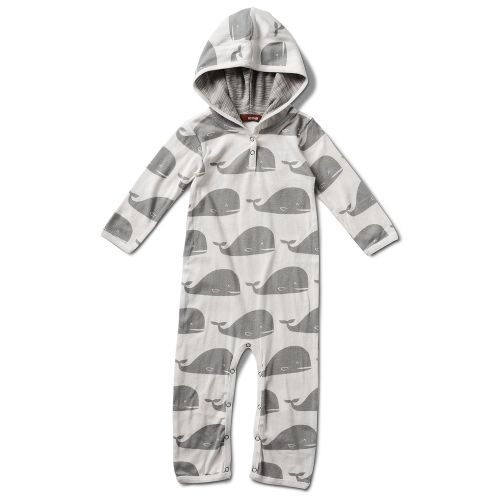  MilkBarn Organic Cotton Hooded Romper - Grey Whale (6-12 Months)