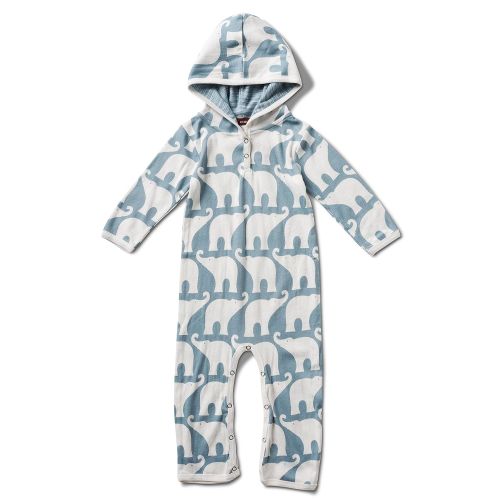  MilkBarn Organic Cotton Long Sleeve Hooded Romper Blue Elephant