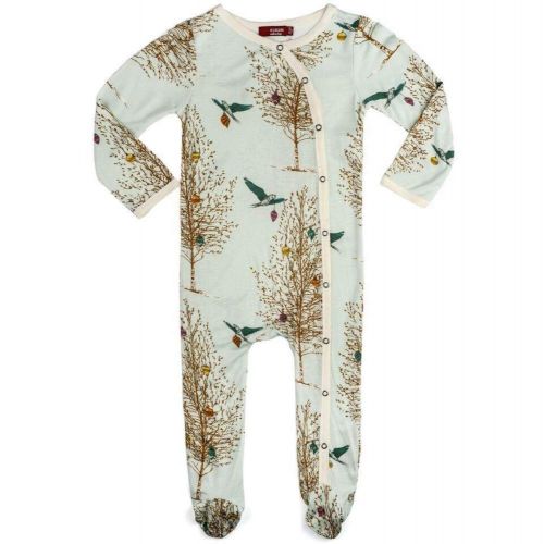  MilkBarn Milkbarn Bamboo Footed Romper, (Christmas Birds, 18-24 Months)