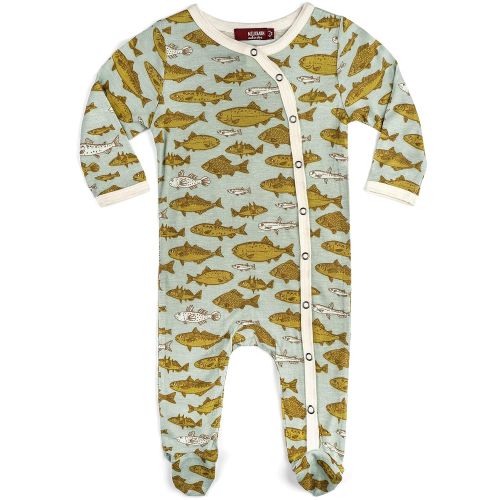  MilkBarn Bamboo Footed Romper Blue Fish