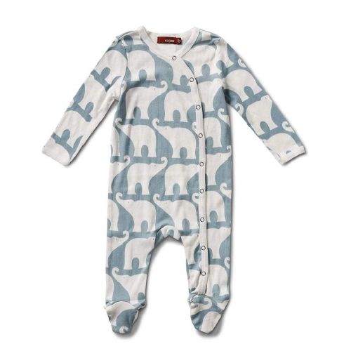  MilkBarn Organic Cotton Long Sleeve Footed Romper Blue Elephant