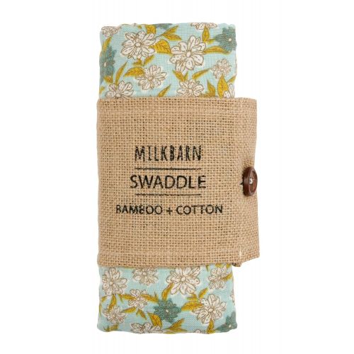  Milkbarn Bamboo and Cotton Baby Swaddle - Blue Floral