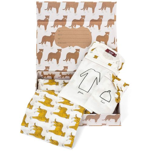  Milkbarn Organic Newborn Gown, Hat and Swaddle Blanket Keepsake Set, Cheetah