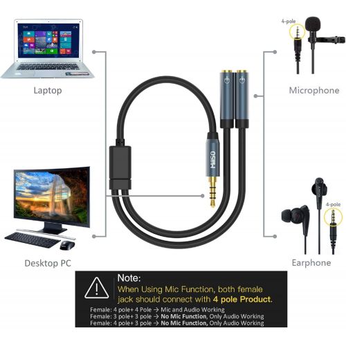  [아마존베스트]MillSO 3.5 mm Headphone Adapter Splitter - 4-Pin 3.5 mm Jack Y Cable (1 to 2 Jack) Audio Mic Splitter for Mobile Phone, Laptop, Xbox One, PS4, PC and MP3 Player