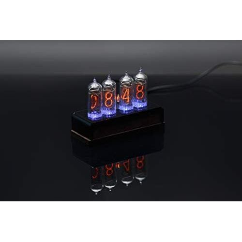  Millclock IN-14 Nixie Tube Clock Assembled Wood and Black Acrylic Enclosure and Adapter 4 Tubes