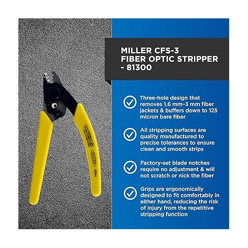  Miller CFS-3 Series Three-Hole Wire Stripper Tool for Working Technicians, Electricians, and Installers, Safe Cable-Splicing Tool, Easily Portable Wire Stripper, 4.2 Ounces