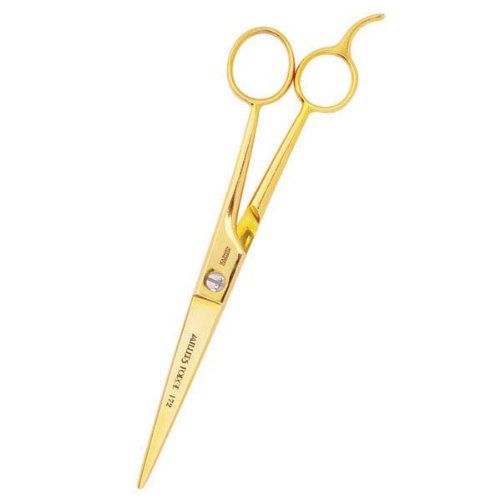  Millers Forge Steel Gold Finish Pet Straight Shears with Finger Rest, 7-Inch