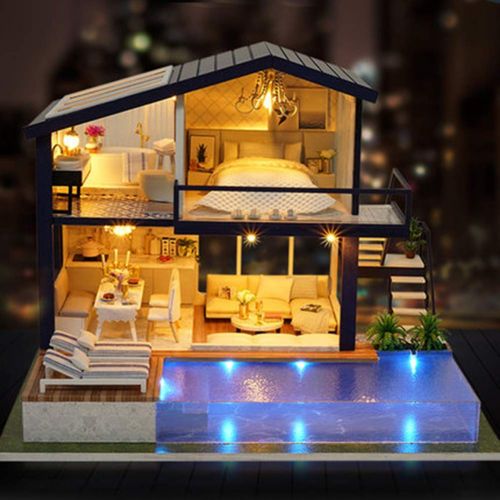  Millet16zjh millet16zjh Wooden Time Apartment DIY Miniature Dollhouse Model with Music Assembly Toys