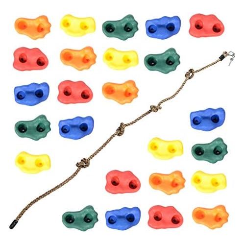  [아마존베스트]Milliard DIY Rock Climbing Holds Set with 8 Foot Knotted Rope (25 Pc. Kit) Fun, Assorted Kid Friendly Foot and Hand Grip Steps Indoor and Outdoor Play Set Use,Includes Mounting Scr