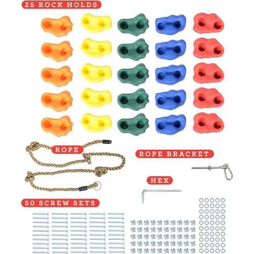  [아마존베스트]Milliard DIY Rock Climbing Holds Set with 8 Foot Knotted Rope (25 Pc. Kit) Fun, Assorted Kid Friendly Foot and Hand Grip Steps Indoor and Outdoor Play Set Use,Includes Mounting Scr